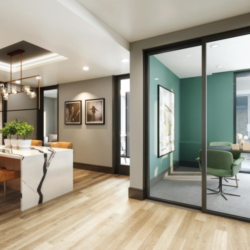 a room with a table and chairs