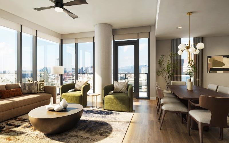 a living room with a large window